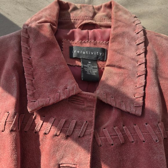 Pink Suede Leather Jacket with Nice Detail size M - Picture 3 of 14